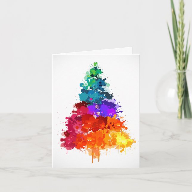 Christmas Tree, Paint, Primary Colors Holiday Card (Front)