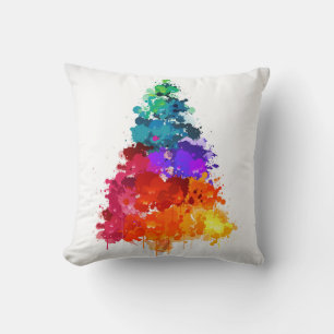 Christmas Tree, Paint, Primary Colours Throw Pillow