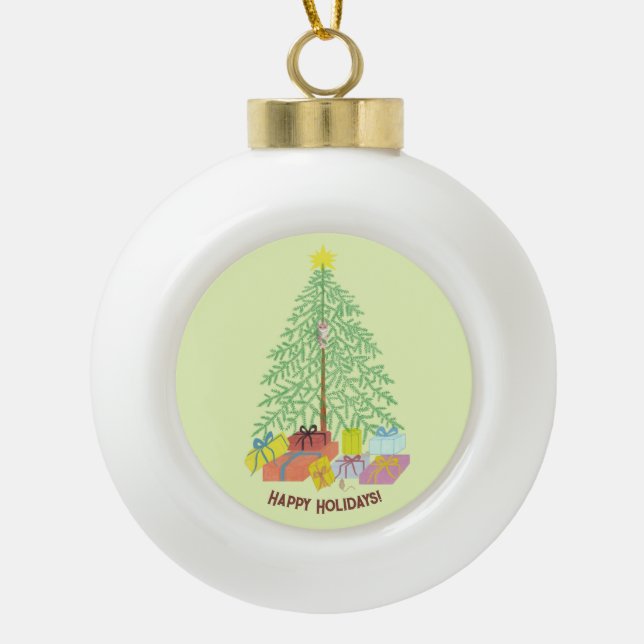 Christmas Tree Pale Green Ceramic Ball Christmas Ornament (Front)