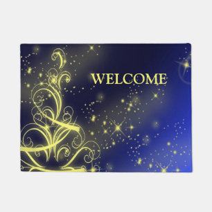 Christmas Tree Party Gold Stars Navy Blue Holidays Doormat