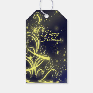 Christmas Tree Party Gold Stars Navy Blue Holidays Gift Tags