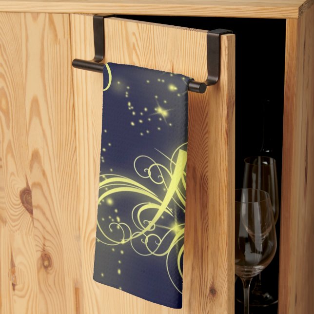Christmas Tree Party Gold Stars Navy Blue Holidays Kitchen Towel (Thirds Fold)