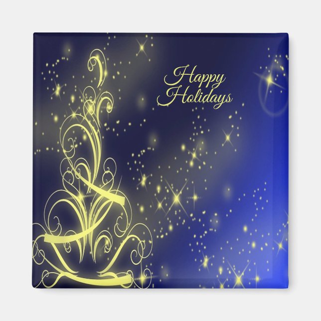 Christmas Tree Party Gold Stars Navy Blue Holidays Magnet (Front)