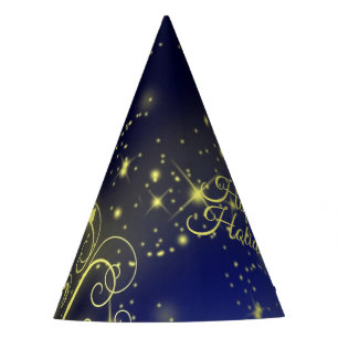 Christmas Tree Party Gold Stars Navy Blue Holidays Party Hat