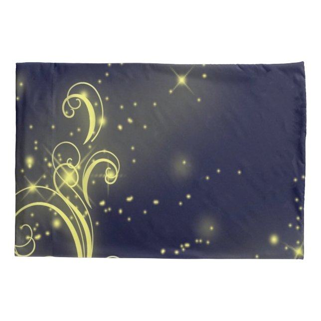 Christmas Tree Party Gold Stars Navy Blue Holidays Pillowcase (Back)