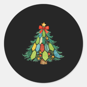 Christmas Tree Patchwork Coquette Bow Xmas Holiday Classic Round Sticker