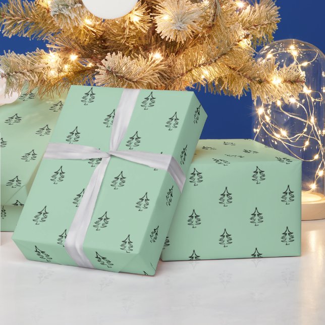 Christmas Tree Pattern Black And White Wrapping Paper (Holidays)