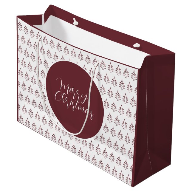 Christmas Tree Pattern Burgundy Large Gift Bag (Front Angled)