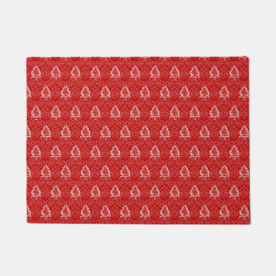 Christmas Tree Pattern Damask Background Holiday Doormat