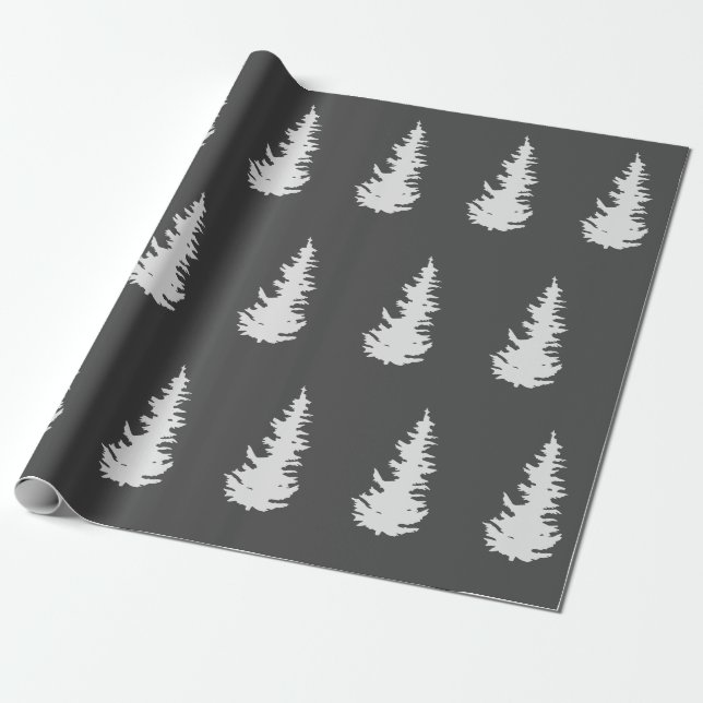 Christmas Tree Pattern Elegant Black White Gift Wrapping Paper (Unrolled)