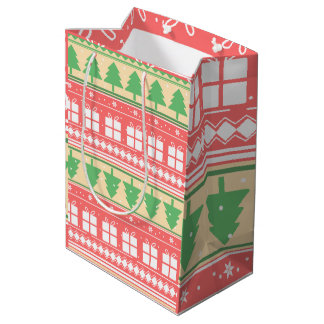 Christmas Tree Pattern - Elegant Holiday  Medium Gift Bag