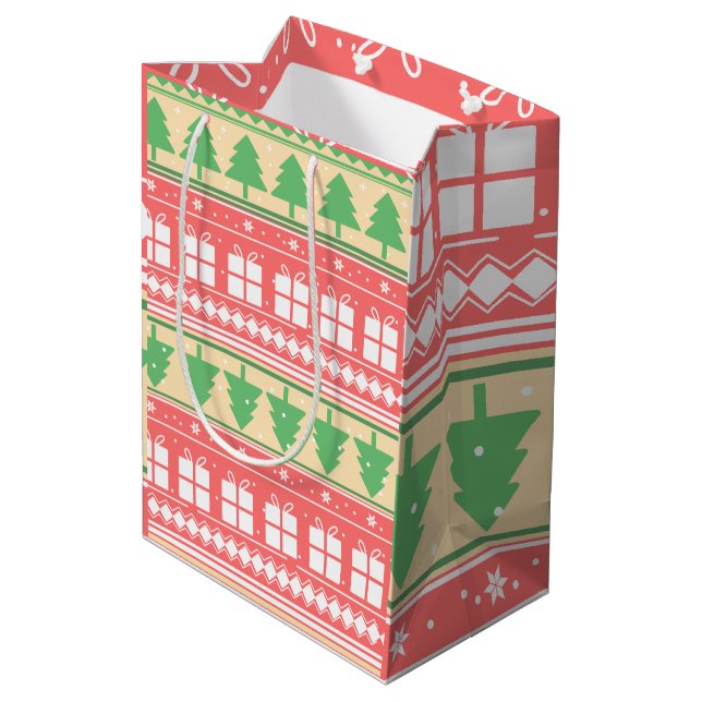 Christmas Tree Pattern - Elegant Holiday  Medium Gift Bag (Back Angled)