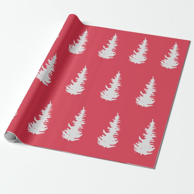 Christmas Tree Pattern Elegant Red White Gift Wrapping Paper (Unrolled)