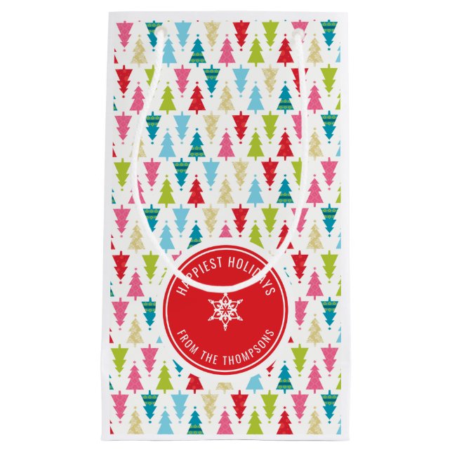 CHRISTMAS TREE PATTERN festive modern minimal red Small Gift Bag (Front)