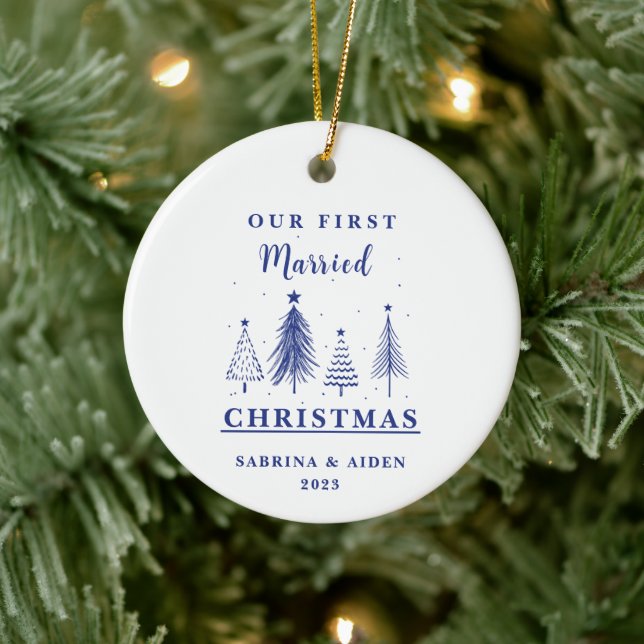 Christmas Tree Pattern |First Married Christmas  Ceramic Ornament (Tree)