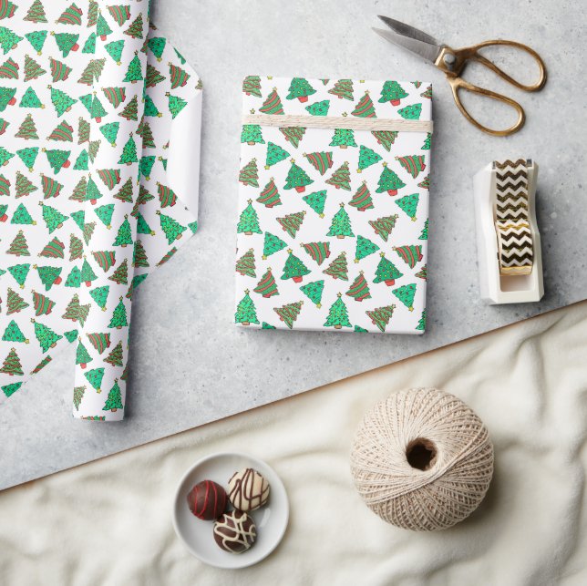 Christmas Tree Pattern Holiday White Wrapping Paper (Crafts)