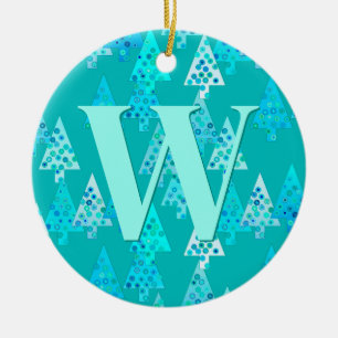 Christmas Tree Pattern in Aqua Personalized Ceramic Ornament