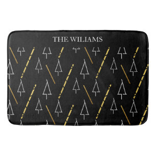 Christmas Tree Pattern In Black, White and Gold Bath Mat