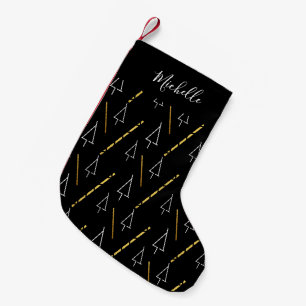 Christmas Tree Pattern In Black, White and Gold Small Christmas Stocking