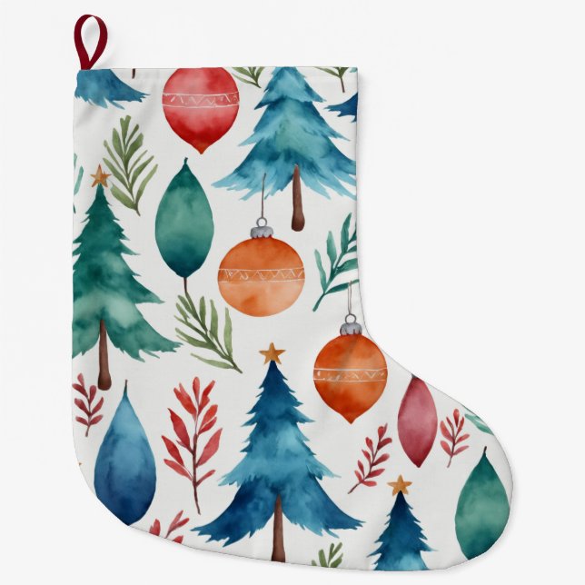 Christmas Tree Pattern Large Christmas Stocking (Front)