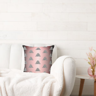 Christmas Tree Pattern Metallic Pink Holiday Throw Pillow