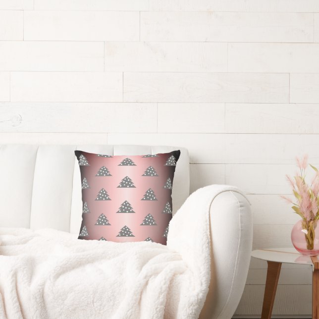 Christmas Tree Pattern Metallic Pink Holiday Throw Pillow (Couch)