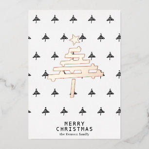 Christmas Tree Pattern Minimalist Gold Rose Foil Holiday Card