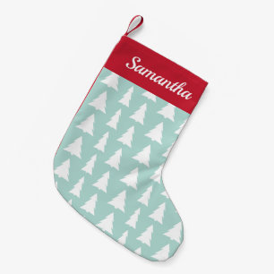 Christmas Tree Pattern Mint Green Custom Name Small Christmas Stocking