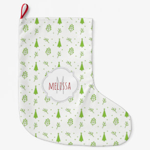 Christmas Tree Pattern Monogram Christmas Stocking