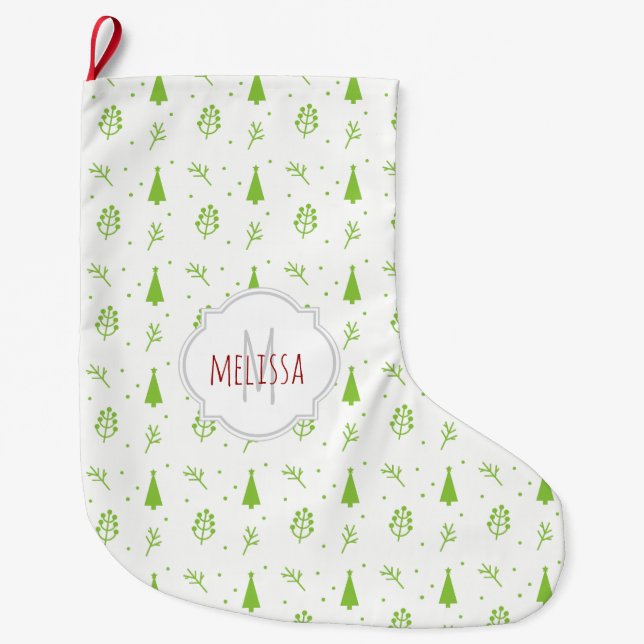 Christmas Tree Pattern Monogram Christmas Stocking (Front)