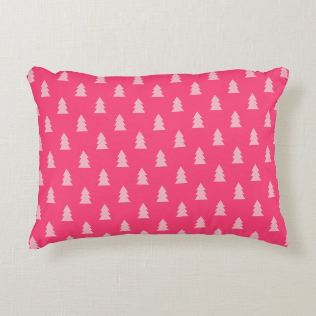 Christmas tree pattern pastel pink purple green accent pillow (Front)