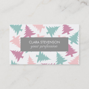 Christmas tree pattern pastel pink purple green business card