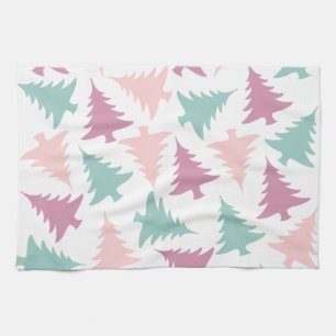 Christmas tree pattern pastel pink purple green kitchen towel