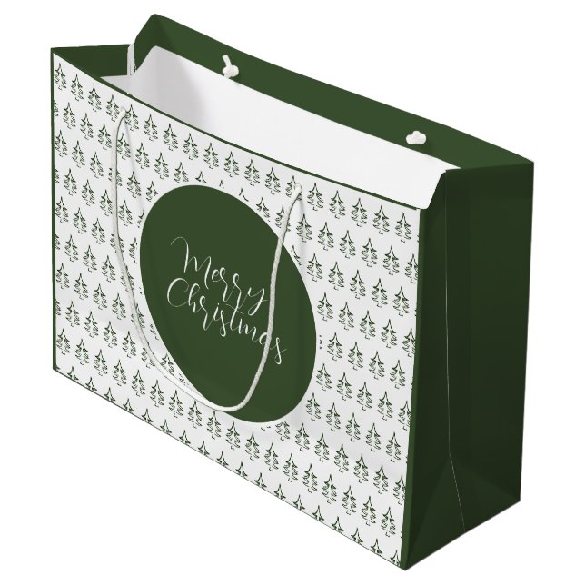 Christmas Tree Pattern Pine Green Large Gift Bag (Front Angled)