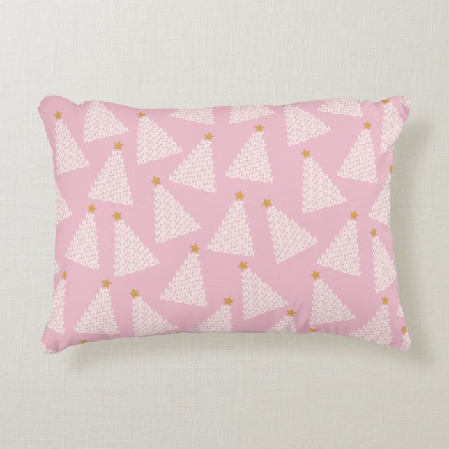 Christmas Tree Pattern Pink Accent Pillow (Front)