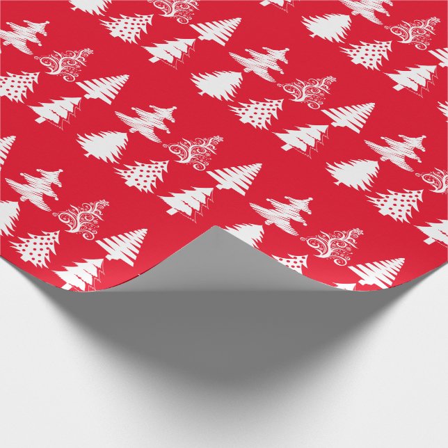 Christmas tree pattern red white wrapping paper (Corner)