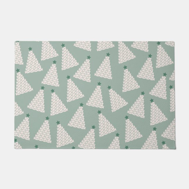 Christmas Tree Pattern Sage Green Doormat (Front)