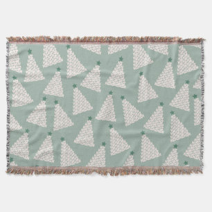 Christmas Tree Pattern Sage Green Throw Blanket