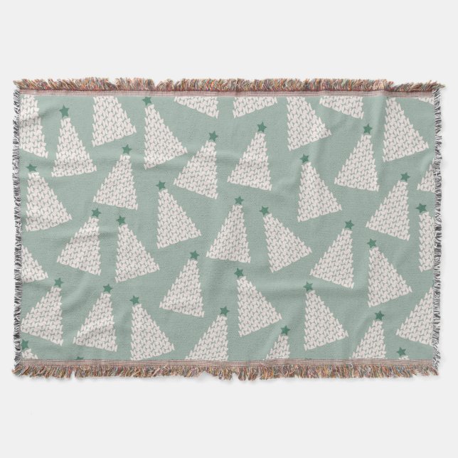 Christmas Tree Pattern Sage Green Throw Blanket (Front)