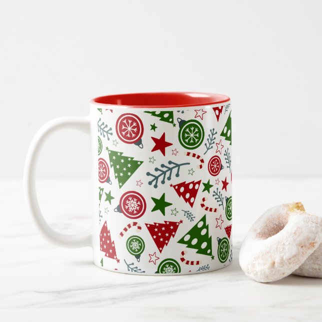 Christmas Tree Pattern Two-Tone Coffee Mug (With Donut)