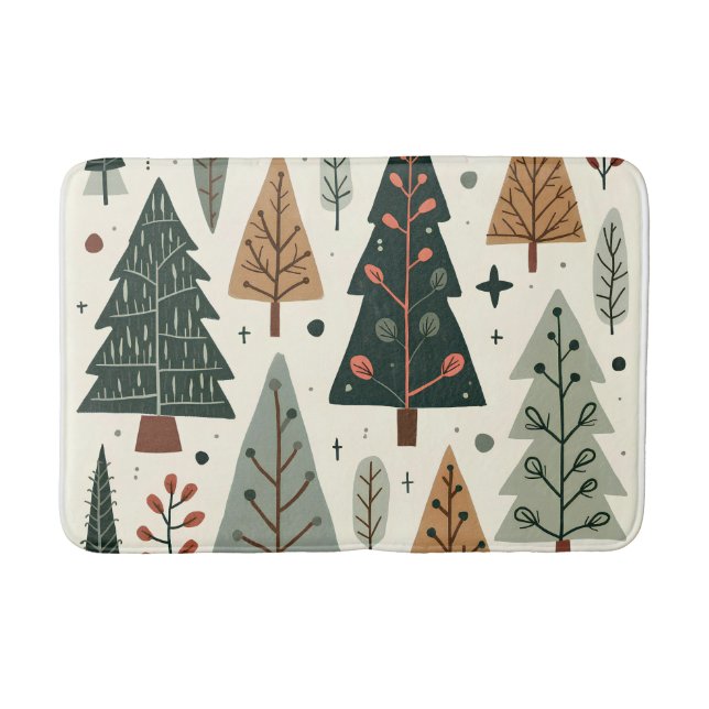  Christmas Tree Pattern vintage holiday  Bath Mat (Front)