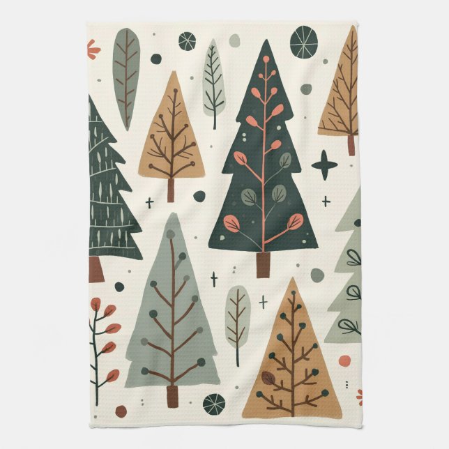 Christmas Tree Pattern vintage holiday  Kitchen Towel (Vertical)