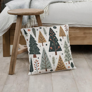  Christmas Tree Pattern vintage holiday  Throw Pillow