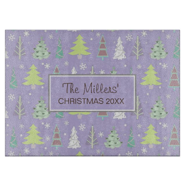 Christmas Tree Pattern Violet and Lime Green ID175 Cutting Board (Front)