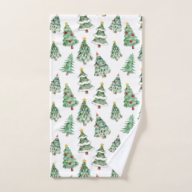 Christmas tree pattern white green cute hand towel (Hand Towel)