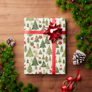 Christmas Tree Pattern With Santa Claus & Gnomes Wrapping Paper