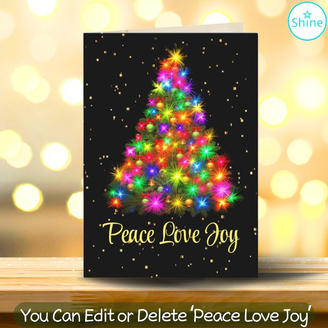 Christmas Tree Peace Love Joy Script Text Colourfu Holiday Card (Creator Uploaded)
