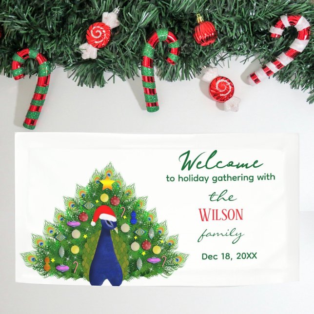 Christmas Tree Peacock Family Holiday Gathering  Banner (Creator Uploaded)