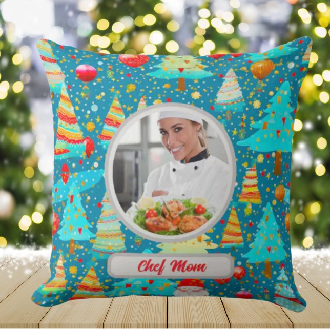 Christmas Tree Personalized Chef Mom Photo Throw Pillow (Creator Uploaded)
