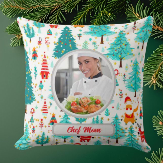 Christmas Tree Personalized Chef Mom Photo Throw Pillow (Creator Uploaded)
